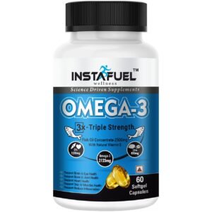 Instafuel Omega 3 Fish Oil – Triple Strength 2500mg with 1080mg EPA & 720mg DHA Supplement – Supports Brain Power, Heart Health, Joint Flexibility & Eye Vision Booster, 60 Capsules