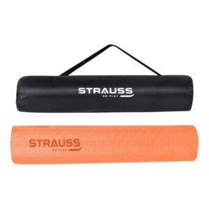 Strauss Anti Skid TPE Yoga Mat with Carry Bag, Exercise Mat for Yoga,Pilates & Gym| Lightweight & Eco-Friendly Material | Yoga Mat for Women and Men |Ideal for Home Gym Workout, 8mm, (Orange)