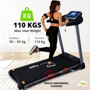 FitnessOne Propel HT 112 Treadmill – 4 HP Peak DC Motor| 110 Kgs Max User Weight| 12 Preset Programs| Auto Incline| Foldable Soft Drop Landing| LCD Display| Mobile & Bottle Holder| Transport Wheels