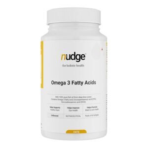 Nudge Omega 3 Fish Oil 60 Softgel Capsules for Healthy Heart, Joint & Brain |1000 mg Omega Fatty Acid with EPA 180 mg & DHA 120 mg| For Men & Women| Third Party Tested & No After Taste| Pack of 60