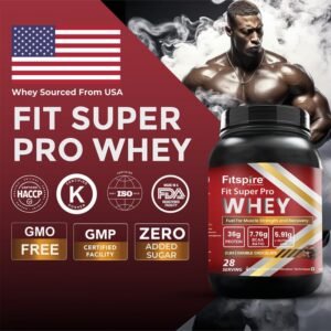 Fitspire Fit Super Pro Whey Protein | 36g Protein | 7.8g BCAA | 100% Authentic & No Adulteration | Muscle Growth & Recovery | DigeZyme For Easy Digestion | Free Shaker (Double Chocolate, 2 lbs)