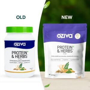 OZiva Protein & Herbs for Men for Muscle Building, Recovery and Stamina | Protein Powder for Men with 23g Whey Protein Isolate, 5.5 BCAAs, No Added Sugar, Certified Clean, Banana Caramel 2lbs