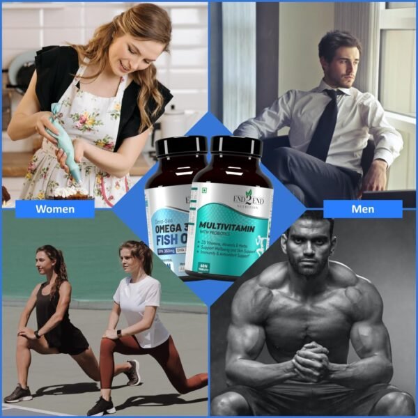 End2End Nutrition Omega 3 Fish Oil capsules and Multivitamin tablets with 33 Vitamins, Minerals and Herbs for Men and Women | Heart, Brain, Eye & Skin Health - (60x2) - Image 4