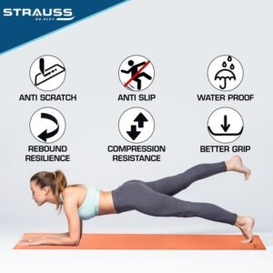 Strauss Anti Skid TPE Yoga Mat with Carry Bag, Exercise Mat for Yoga,Pilates & Gym| Lightweight & Eco-Friendly Material | Yoga Mat for Women and Men |Ideal for Home Gym Workout, 8mm, (Orange)