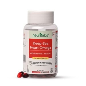 Neuherbs Deep-Sea Heart Omega 3 Antarctic Krill Oil 1000mg – 30 Softgels for Men and Women | With 2x Astaxanthin, Added Vitamin E & D3 to Reduce Triglyceride & Cholesterol Levels | Lemon Flavour