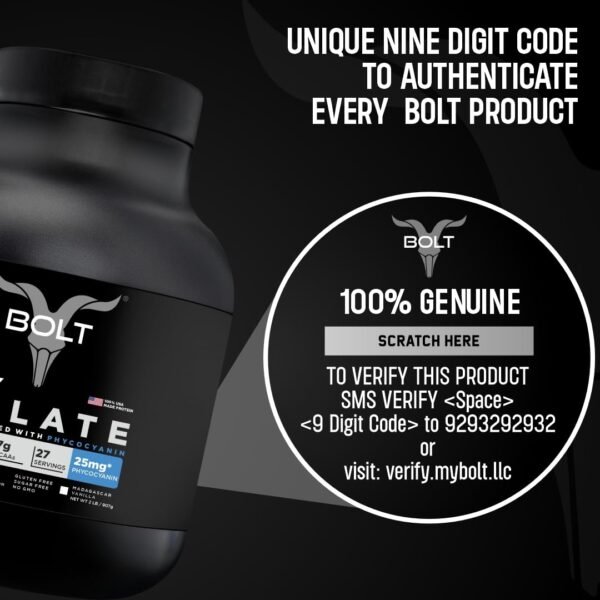 BOLT Nutrition Whey Isolate Protein Powder | With Superfood PHYCOCYANIN | USA Formulation & Origin | For Muscle Strength & Bone Health | 2LB/907gm (27 Servings) | Madagascar Vanilla - Image 6