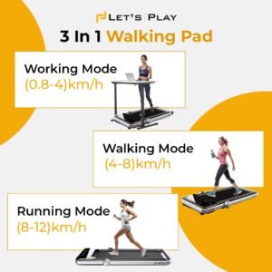 LET’S PLAY® LP-WPAD 2 in1 Folding Smart Treadmill for Home 2.5HP (4HP Peak) DC Motorized Treadmill Under Desk Walking Pad Treadmill/Running Pad Flexpad Remote (Black)