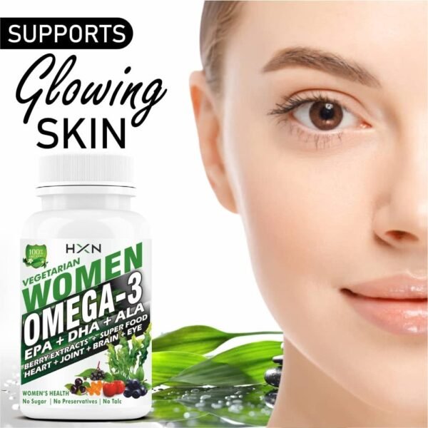 HXN Omega 3 Vegetarian Fatty Acid Supplement For Women With Alpha Lipoic Acid, Vitamins, 99.98% Omega3(EPA+DHA) For Hair, Brain Booster, Joint Support-60 Tablets (No Fish Oil Capsule/Capsules Pack 1) - Image 7
