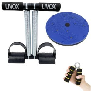 LIVOX Double Spring Tummy Trimmer, Tummy Twister and Hand Gripper Gym Equipment Set Home Workout Combo Men and Women, Pack of 3