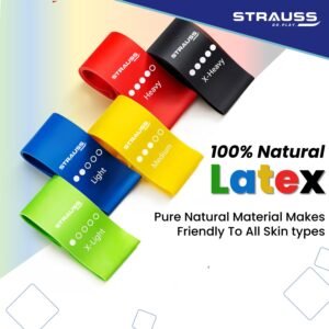 Strauss Natural Latex Resistance Loop Bands | Smell-Free & Skin Friendly | (Pack of 5) Useful for HIPS, Arms & Legs Workouts. Tear Resistant & Anti-Slip | Theraband for Fitness & Toning, Multicolor