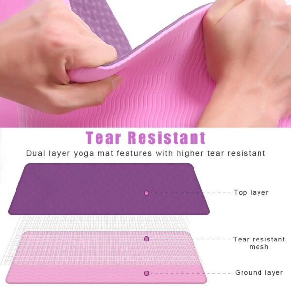 Arrowmax TPE Yoga Mat Non Slip, Eco Friendly Fitness Exercise Mat with Carrying Strap,Pro Yoga Mats for Men & Women,Workout Mats for Home, Pilates and Floor Exercises (PINK/PURPLE) - Image 3