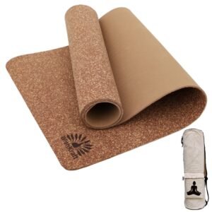 WishKraft CORK Yoga Mat [5 MM Thick] with Canvas Carry Bag & Strap | Eco-Friendly, Non-Slip, & Sweat Resistant | Cushioning, Support & Stability for Exercise, Fitness, Meditation & Pilates