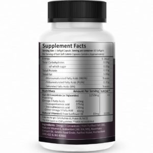 Instafuel Omega 3 Fish Oil Capsules, Single Strength Triglyceride for Men and Women (1250mg Omega 3 with 225mg EPA & 150mg DHA), for Brain, Heart, Eyes, and Joint Health, 60 Fish Oil Capsules