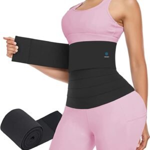 Sifoz Waist Belt Elastic Band Weight Loss Flat Belly Belt Body Shaper Abdominal Belt After Delivery for Tummy Reduction Tummy Wrap Waist Trainer (4 Meter) Black