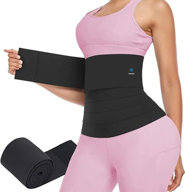 Sifoz Waist Belt Elastic Band Weight Loss Flat Belly Belt Body Shaper Abdominal Belt After Delivery for Tummy Reduction Tummy Wrap Waist Trainer (4 Meter) Black