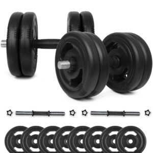 FitBox Sports Vinyl Dumbbells Kit With Finger Grip Plates & Dumbbell Rods (20kg, Adjustable, Black)