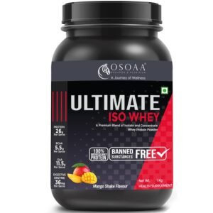 OSOAA Ultimate ISO Whey Protein Isolate Protein – 1kg, Mango Shake | 26g Protein Powder for Muscle Support & Recovery | 100% Authentic Protein Supplement Powder – Batch wise Lab Report