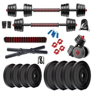 Bodyfit 3 in 1 Convertible-Expandable Dumbbells Set (8kg to 60kg) Weight Plates and Fitness Kit for Men n Women Full Body Workout, Adjustable Dumble Exercise Set. (20kg Weight Plates)