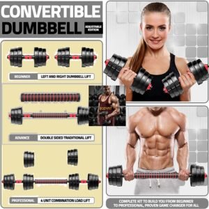 Bodyfit 3 in 1 Convertible-Expandable Dumbbells Set (8kg to 60kg) Weight Plates and Fitness Kit for Men n Women Full Body Workout, Adjustable Dumble Exercise Set. (20kg Weight Plates)