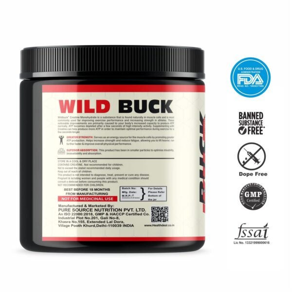 WILD BUCK Creatine Monohydrate Powder, Strength, Reduce Fatigue, 100% Pure Creatine, Lean Muscle Building, Supports Muscle Growth, Athletic Performance, Recovery [50 Servings, Mix Berries] - Image 2
