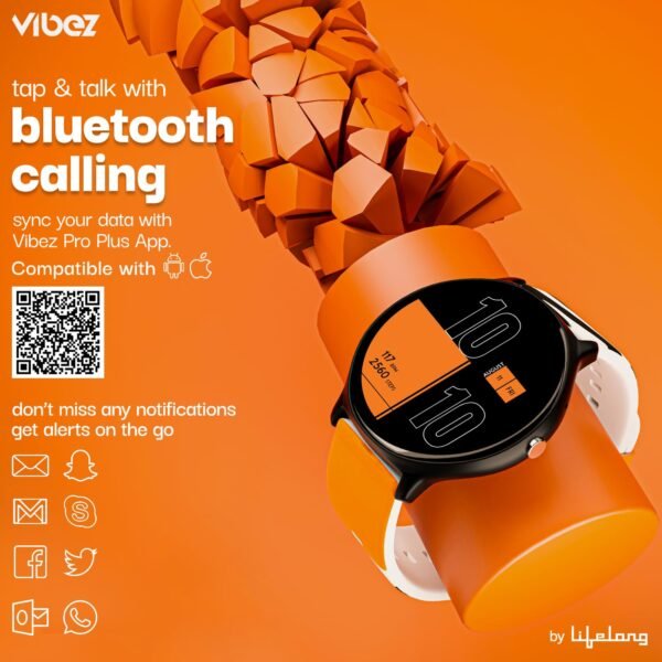 Vibez by Lifelong Fusion Smart Watch for Men & Women, 1.39” HD Display, 360*360 pixels, 550 NITS, BT Calling Smartwatch, Heart Rate Monitoring, SpO2, IP67, Multi Sports Mode (VBSW2268, Orange & Black) - Image 4
