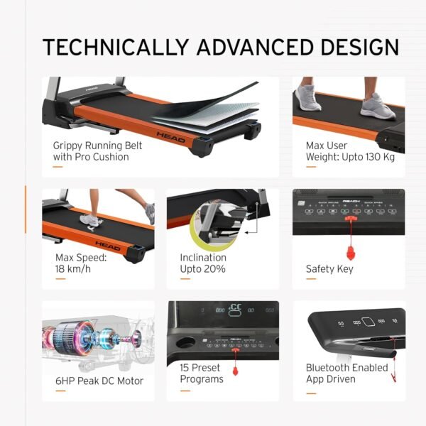REACH Invicta 6 HP Peak DC Motorized Treadmill | Foldable Treadmill with Automatic Incline | Max Speed 18 Km/Hr | Fitness Machine for Home Gym with LCD Display & Bluetooth | Max User Weight 130 Kg - Image 3