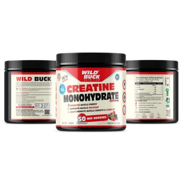 WILD BUCK Creatine Monohydrate Powder, Strength, Reduce Fatigue, 100% Pure Creatine, Lean Muscle Building, Supports Muscle Growth, Athletic Performance, Recovery [50 Servings, Mix Berries] - Image 9