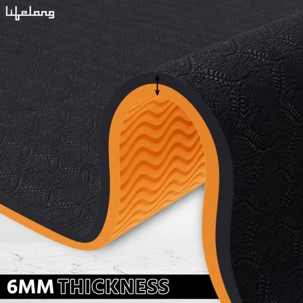 Lifelong Dual Color EVA Material Yoga Mat for Women & Men|6mm Anti-Slip Yoga Mat for Gym Workout Exercise Mat for Home Gym|Yoga Exercise (6 Months Manufacturer's Warranty, LLYM223, Black & Orange) - Image 3