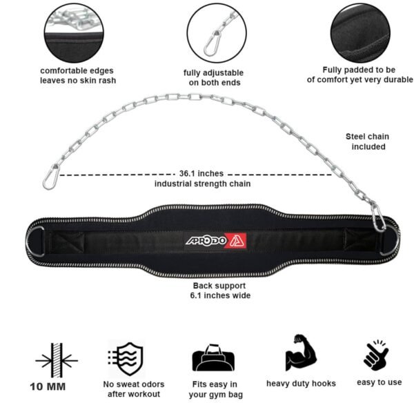 APRODO Sports DIP Belt with Steel Chain 36 INCHES Weighted Chain for DIPS Pull UPS Weight Lifting Crossfit ONE Size FITS All - Image 5