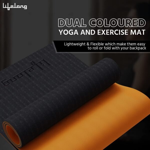 Lifelong Dual Color EVA Material Yoga Mat for Women & Men|6mm Anti-Slip Yoga Mat for Gym Workout Exercise Mat for Home Gym|Yoga Exercise (6 Months Manufacturer's Warranty, LLYM223, Black & Orange) - Image 2
