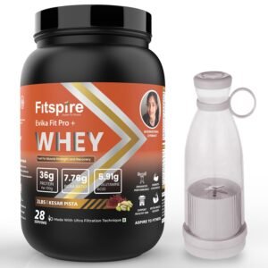 Fitspire Evika Fit Super Pro plus Whey Protein | 100g Serving | 36g Protein | 7.76g BCAA | 0 Added Sugar | 100% Authentic & No Adulteration| Muscle Growth & Recovery |Free Blender (Kesar Pista 2 Lbs)