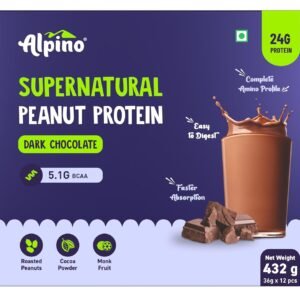 Alpino Supernatural Peanut Protein Powder Dark Chocolate 432g (12 Day Trial Pack) – 100% Plant-Based, High-Performance Protein – 24g Protein, 5.1g BCAAs, No Added Sugar, Gluten-Free