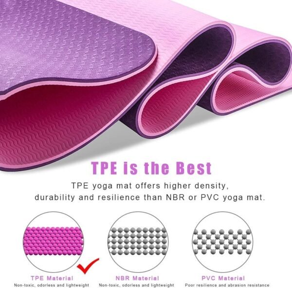Arrowmax TPE Yoga Mat Non Slip, Eco Friendly Fitness Exercise Mat with Carrying Strap,Pro Yoga Mats for Men & Women,Workout Mats for Home, Pilates and Floor Exercises (PINK/PURPLE) - Image 5