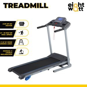 Eight Watt Motorized Treadmill 2.5 HPP for Home use, User Weight 120 Kg with Free Installation Assistance Manual Incline 3 Levels with 12 Pre Set Programs for Home use Treadmill