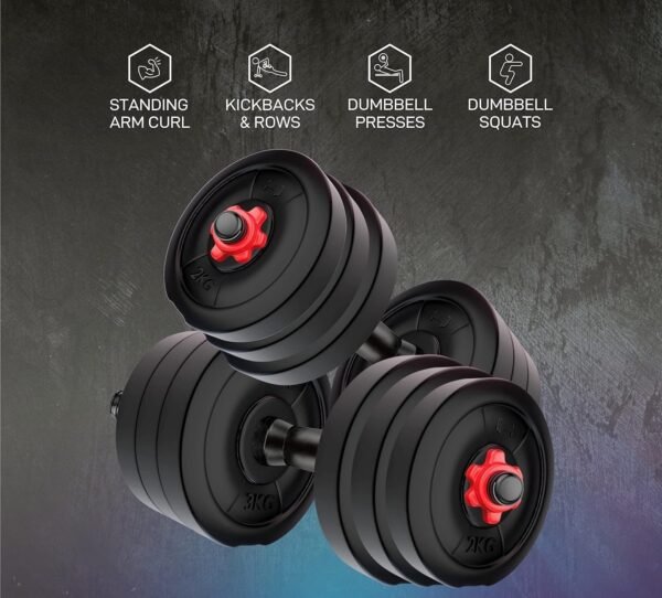 KRISHNA INDUSTRIES-PVC 8 KG ADJUSTABLE Dumbbell Set, Home Gym Set (8kg to 50kg), Pair of Adjustable New Dumbbell Rods, Dumble Plates, Home Gym Set, Exercise&Fitness Sets. (8Kg Weight Plates(2kgx4) - Image 2