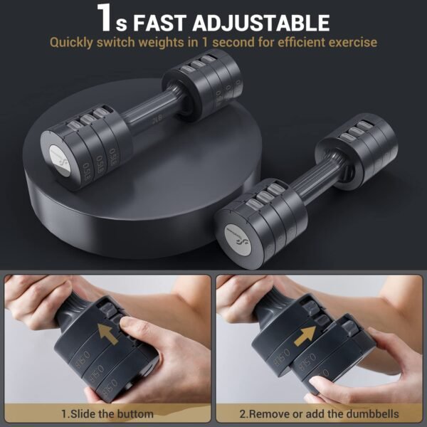 Sportneer Dumbbells Set For Home Gym 0.9/1.8/1.4/2.3 Kg Adjustable Iron Dumbbell Set Of 2 Hand Weights Free Weight Set For Women Men Seniors Workout Strength Training For Home Gym Equipment, Black - Image 2