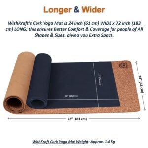 WishKraft CORK Yoga Mat [5 MM Thick] with Canvas Carry Bag & Strap | Eco-Friendly, Non-Slip, & Sweat Resistant | Cushioning, Support & Stability for Exercise, Fitness, Meditation & Pilates