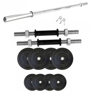 SX Fitness Home Gym Set, Home Gym Combo, 20 Kg Rubber Weight Plates (2.5kg X 8pcs) with Solid Dumbbell Rod, 3Ft Plain Rod Exercise & Fitness Kit