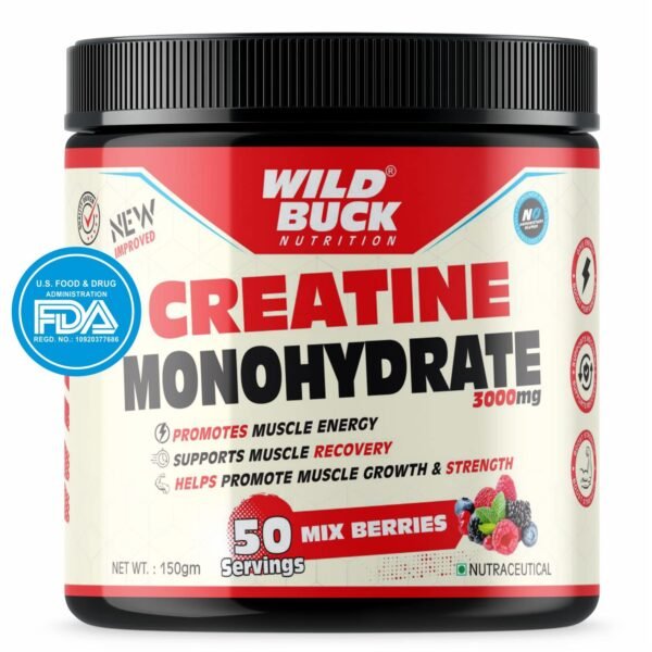 WILD BUCK Creatine Monohydrate Powder, Strength, Reduce Fatigue, 100% Pure Creatine, Lean Muscle Building, Supports Muscle Growth, Athletic Performance, Recovery [50 Servings, Mix Berries] - Image 7