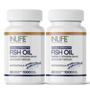 INLIFE Fish Oil Omega 3 Capsule 1000mg | Double Strength | Supplement for Heart, Brain and Joint Health for Men Women | EPA:DHA 36:24-60 Liquid Filled Capsules – Pack of 2