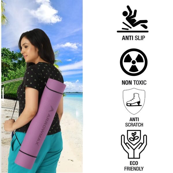 Arrowmax TPE Yoga Mat Non Slip, Eco Friendly Fitness Exercise Mat with Carrying Strap,Pro Yoga Mats for Men & Women,Workout Mats for Home, Pilates and Floor Exercises (PINK/PURPLE) - Image 2