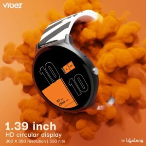 Vibez by Lifelong Fusion Smart Watch for Men & Women, 1.39” HD Display, 360*360 pixels, 550 NITS, BT Calling Smartwatch, Heart Rate Monitoring, SpO2, IP67, Multi Sports Mode (VBSW2268, Orange & Black)