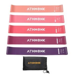 Athmonk Mini Loop Resistance Band for Workout for Men Women – Leg Exercise Fitness Band Hip Glute – Thera Band for Physiotherapy Yoga Pilates Stretching – Gym Rubber Elastic Band – Set of 5, Peachy