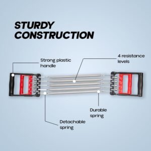 Konex Steel 5 Spring Chest Expander | Adjustable Multi-Functional Fitness Exerciser for Home & Gym (Black)