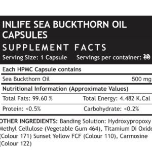 INLIFE Sea buckthorn Seed Oil (500mg) Omega 3,6,7,9-30 Vegetarian Capsules Supplement (Pack of 2, 60)