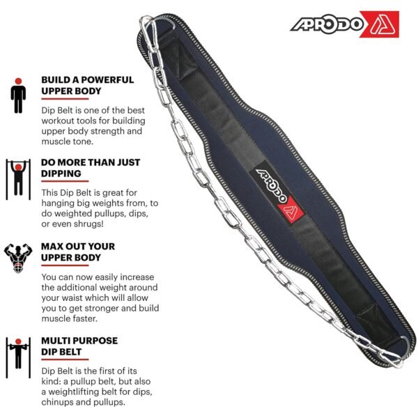 APRODO Sports DIP Belt with Steel Chain 36 INCHES Weighted Chain for DIPS Pull UPS Weight Lifting Crossfit ONE Size FITS All - Image 4