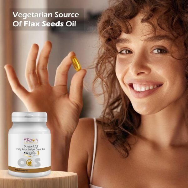 Rkeon Omega 3 Multivitamin Capsule Flax Seed Oil (500MG) | 100% Veg, Fatty Acids | Capsules Supports Muscles & Joints, Heart Health, Brain, Skin & Hair | For Both Men & Women | (Pack of 30 Capsules) - Image 2