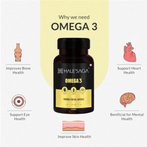 Halesaga Omega 3 Fish Oil Capsules for Women and Men | 1000mg Omega-3 Fatty Acids with 550mg EPA 350mg DHA | Supports Heart, Liver, Brain & Joints | Made in India – 60 Softgels by Halesaga