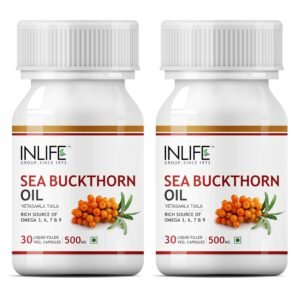 INLIFE Sea buckthorn Seed Oil (500mg) Omega 3,6,7,9-30 Vegetarian Capsules Supplement (Pack of 2, 60)