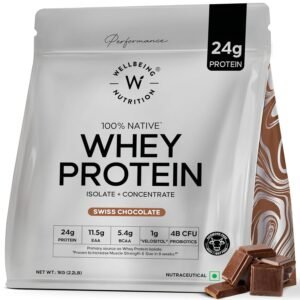 Wellbeing Nutrition Whey Protein Isolate + Concentrate | 24g Protein, 11.5g EAA, 1g Glutamine | Clinically Proven 2x Muscle Protein Synthesis| 4B CFU Probiotics & Digestive Enzymes | 1kg